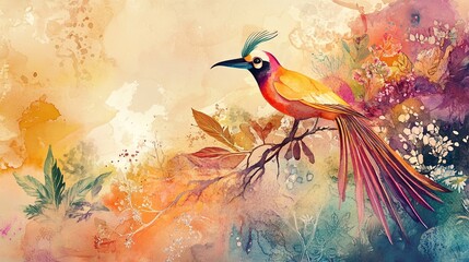 Vibrant Paradise: A Watercolor Bird in Bloom