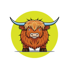 Cartoon Highland Cow Front View Illustration