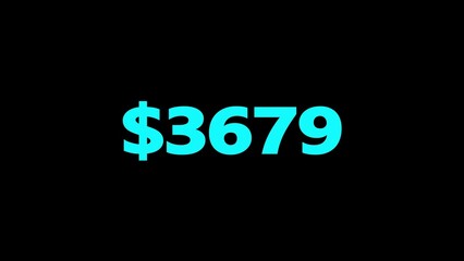 Bright Cyan Dollar Amount 3679 Illuminated Against Black Background money currency