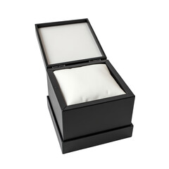 Empty black watch box with white interior.