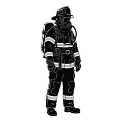 Firefighter in full protective gear and breathing apparatus standing ready