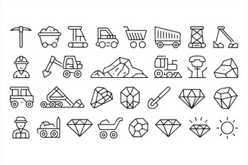 Fototapeta premium Industrial Mining and Gem Extraction Icon Set