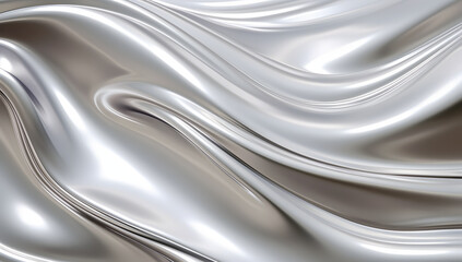 Fototapeta premium Abstract flowing silver liquid metal texture with soft highlights and shadows