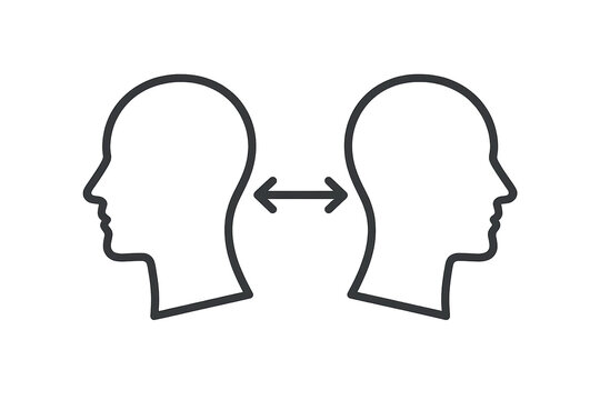 Two heads with arrows outline icon on transparent background concept of bilateral communication
