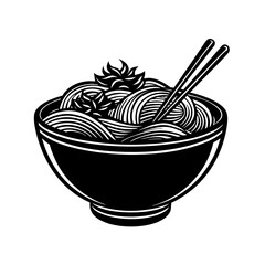 A vibrant vector illustration of a hot soup bowl with chopsticks and a bowl of rice for a dinner meal icon design