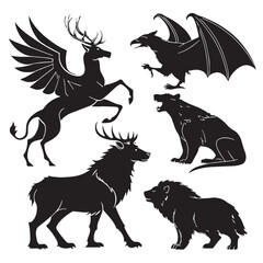  black creatures and beasts Silhouette Vector, High Quality Illustration on White Background