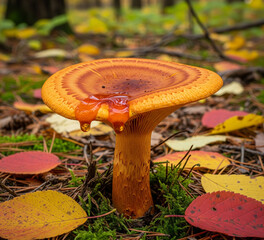 saffron milk cap in the autumn forest
