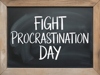 Chalkboard message encouraging action on fight procrastination day to overcome delay