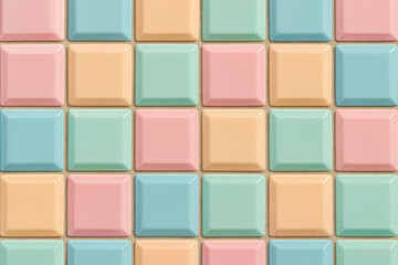 Charming pastel mosaic tiles in soft pink, peach, and mint green create a playful and cheerful geometric pattern perfect for creative projects.