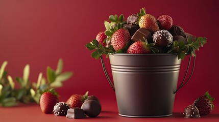 Chocolate Covered Strawberries in a Rustic Bucket