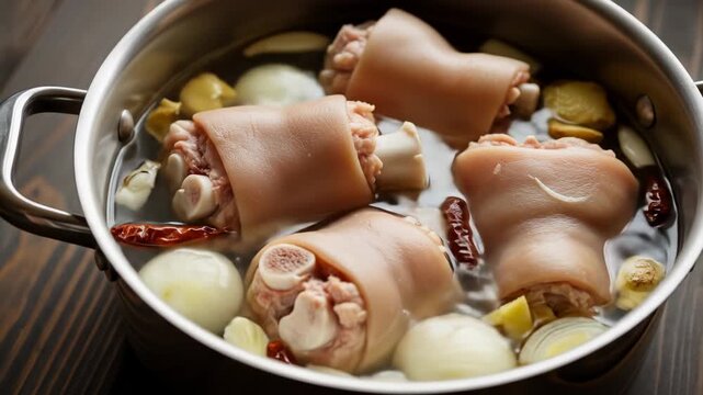 Pork hocks simmering in pot