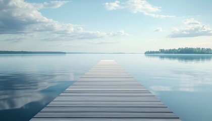 Fototapeta premium Arrow-Lined Pier Extending Towards The Horizon Across The Lake: A Path To Success That Never Ends
