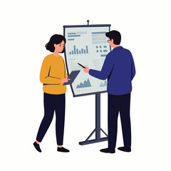 Two dedicated business professionals are collaboratively analyzing important financial data and discussing strategic growth during an effective meeting.