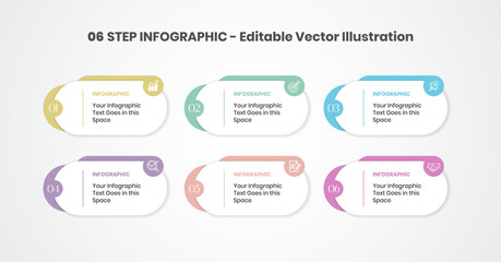 6 Step Editable Infographics Design Template Vector illustration on copy space white background