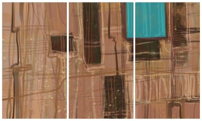 Modern interior triptych. The picture is painted by hand on a tablet.