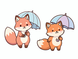 Chibi Fox Holding Umbrella Cute Cartoon Animal
