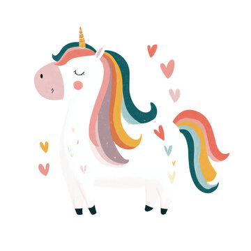 Magical Unicorn with Rainbow Mane &ndash; Fantasy Kawaii Creature Art