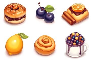 Sweet Treats:  Cartoon-Style Bakery Goods, Fruit, and Chocolate Delights
