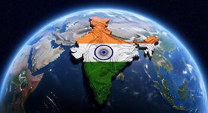 India's vibrant flag on Earth, symbolizing national pride and global presence