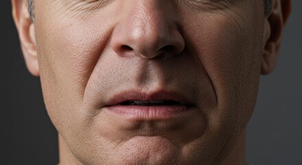 Obraz premium Closeup of a mans mouth and nose with textured skin and visible wrinkles
