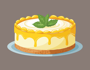 A Whole Cheesecake with a Yellow Syrup Drizzle - Vector Illustration