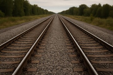 Fototapeta premium Endless Journey: Train Tracks Vanishing into the Horizon for Visionary Leadership and Strategic Direction, Ideal for Business Growth, Transportation, and Inspiring Future Success