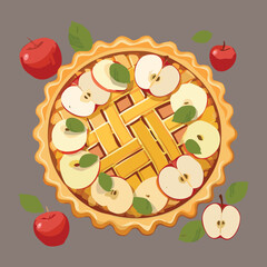 Delicious Apple Pie with Lattice Crust and Sliced Apples - Vector Illustration