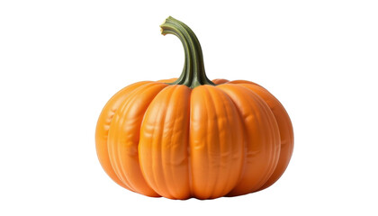 Orange pumpkin with green stem isolated on transparency background, bright and smooth surface with natural texture