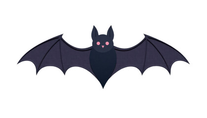 Cute black bat with pink eyes and spread wings isolated on transparent background, spooky Halloween decoration