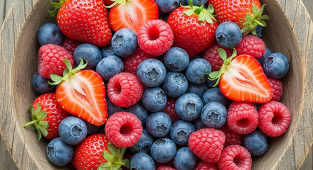 Obraz premium Fresh Berries in Wooden Bowl