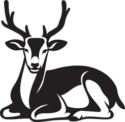 Reclining deer with antlers silhouette, Resting stag buck vector art