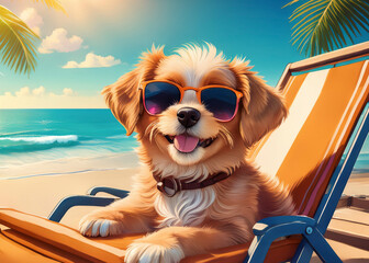 kleiner Hund am Badestrand