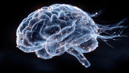 Obraz premium A luminous brain displaying connections across different regions symbolizing various aspects of the human mind showcasing the beauty of cognitive processes