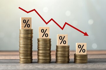 Decreasing percentage rate shown with coins and a down arrow