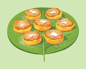 A pile of fluffy, sweet pancakes with a generous dusting of powdered sugar - Vector Illustration