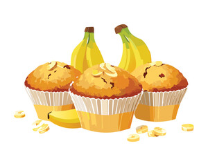 Delicious Homemade Muffins with Fresh Bananas - Vector Illustration