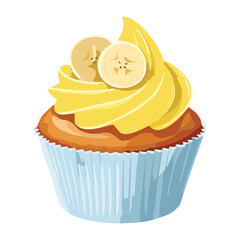 A Delicious Banana Cupcake with Creamy Icing - Vector Illustration