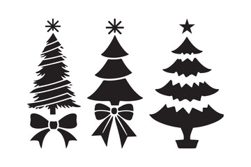 Obraz premium Three stylized black christmas trees with bows and stars