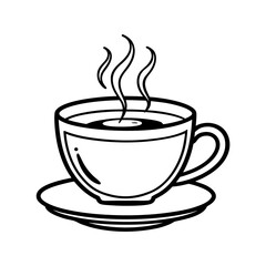 Vector icon of a hot coffee mug on a saucer with steam, perfect for a cafe or restaurant sign