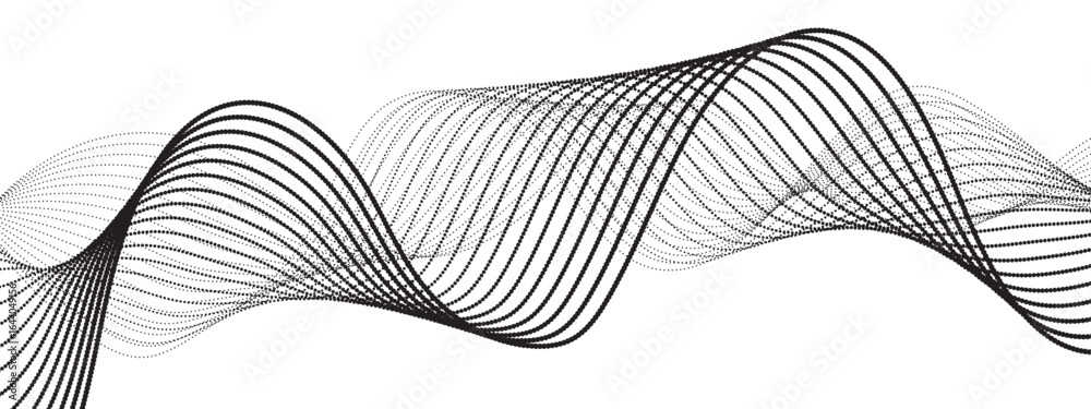 Wall mural minimalist black and white abstract wave pattern with smooth, flowing, parallel curved lines with dy