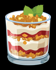 Sweet Apple and Berry Crumble Parfait in a Clear Glass - Vector Illustration