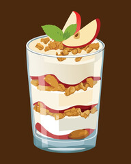  Layered Dessert with Chocolate, Cream, and Apple Slices - Vector Illustration