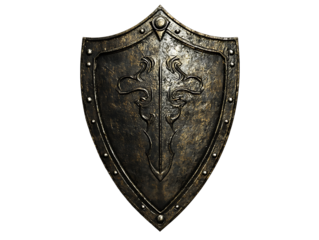 Medieval knight shield with cross design isolated on transparent background