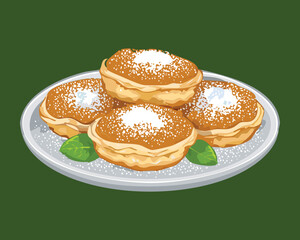 Plate of Sweet Pancakes Topped with Icing Sugar and Fresh Mint - Vector Illustration