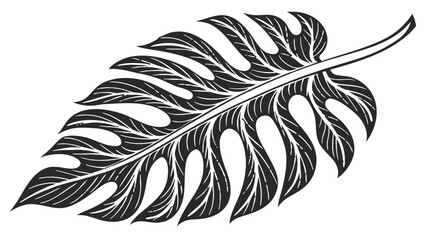 Detailed illustration of a monstera leaf with intricate vein patterns and distinct fenestrations