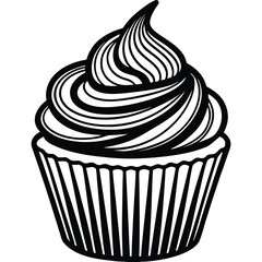 A sweet birthday cupcake with pink icing and a cherry on top is a delicious dessert illustration for any celebration