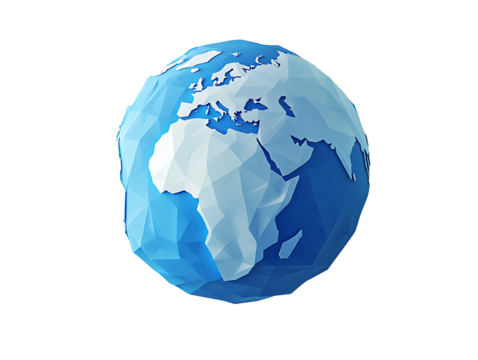 Low poly earth globe model isolated on transparent background - Powered by Adobe
