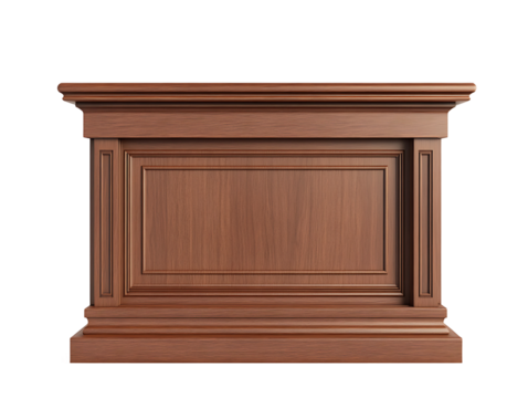 Classic wooden panel reception desk isolated on transparent background