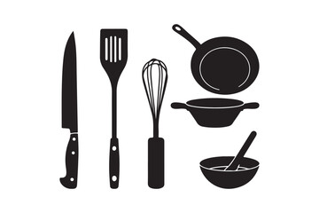 Collection of kitchen utensils and cookware silhouettes