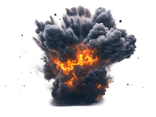 Fiery explosion with smoke and debris isolated on transparent background